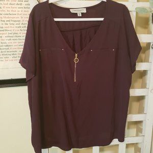 Plum Work Top with Gold Zipper Accent